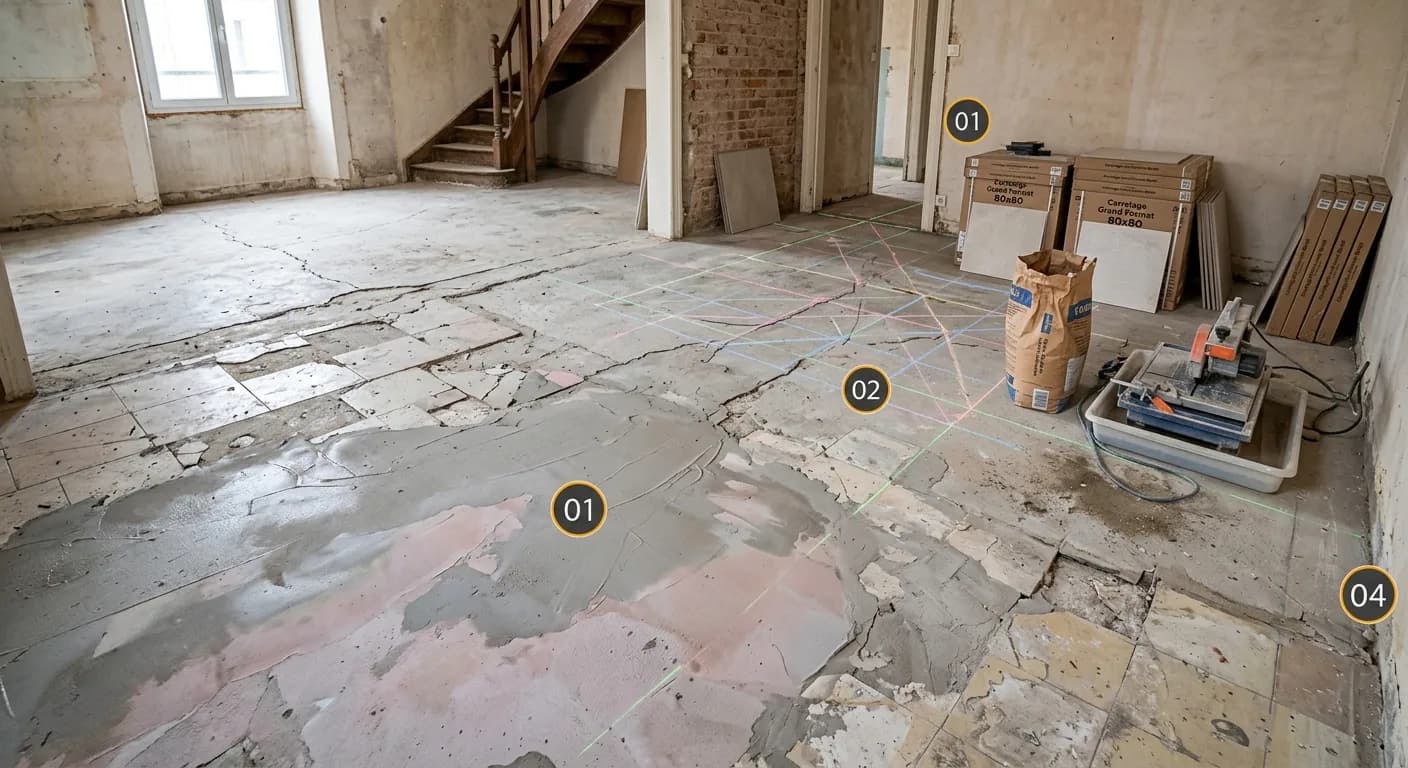 Pose de carrelage grand format — avant travaux