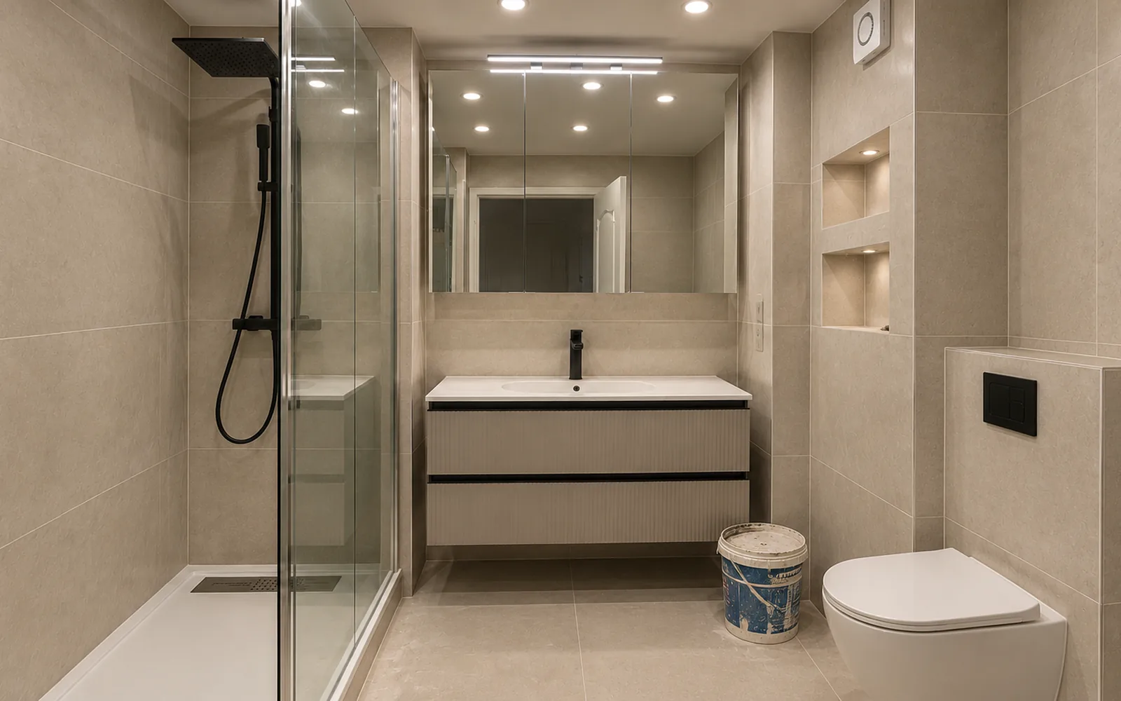 Salle de bain refaite à neuf, douche à l'italienne — après travaux