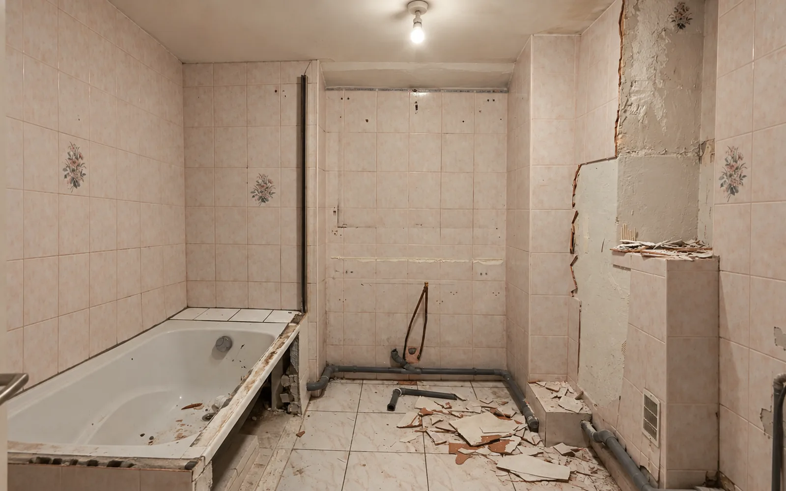 Salle de bain refaite à neuf, douche à l'italienne — avant travaux