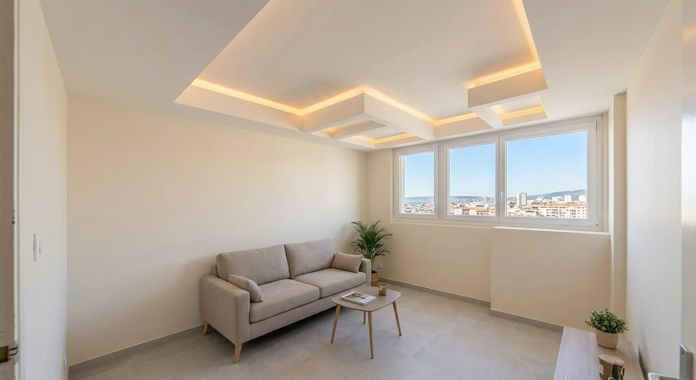 Faux plafond décoratif avec éclairage LED — après travaux